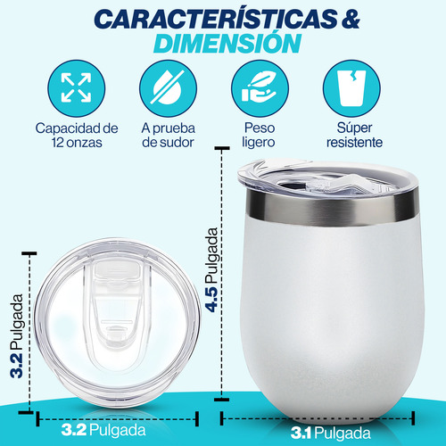 Vaso Térmico Antiderrames Acero Inoxidable Café Té Vino Blanco