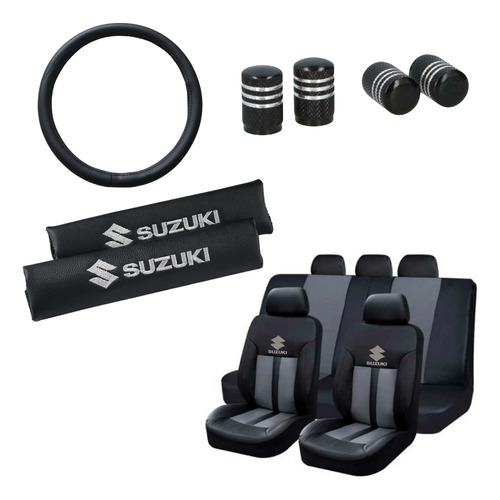 Funda Ecocuero Suzuki + Cubre Volante Y Cinturon + Tapas