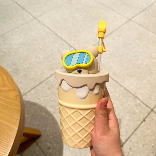 //- Copo De Água Starbucks Com Sorvete Straw Diving Bear