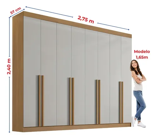 Guarda-roupa Casal D'Doro Móveis 8 Portas Cinamomo/Off White MDF