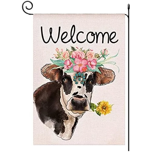 Bandera De Jardín De Primavera Y Verano Vacas De Bienv...
