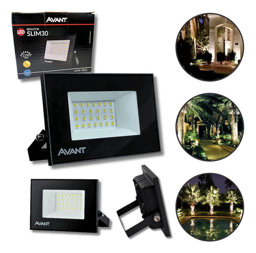 Kit 10x Refletor Slim Led 30w Avant Branco Frio 6500k Ip66 Carcaça Preto Luz Branco-frio 127/220v