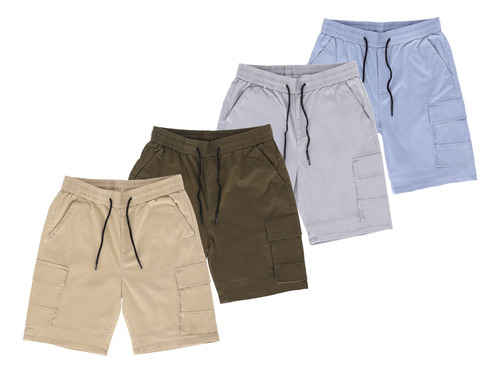 4 Bermudas De Gabardina Para Hombre Tipo Cargo Stretch Moda