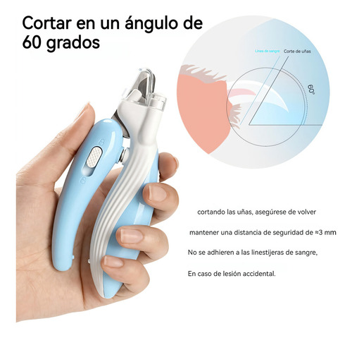 Corta Uñas Para Perro Gato Mascota Safety Con Luz Led Azul Mediano