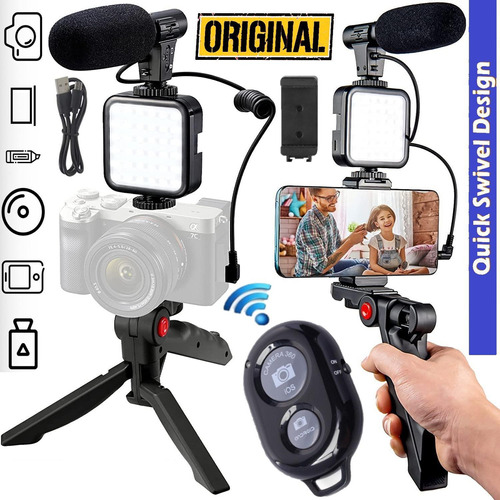 Kit Acessórios Filmagem Suporte Celular Câmera Tripé Luz