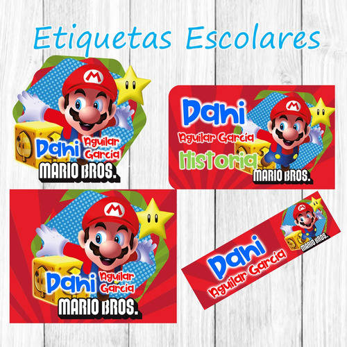 Etiquetas Escolares Personalizadas Mario Bros Imprimibles