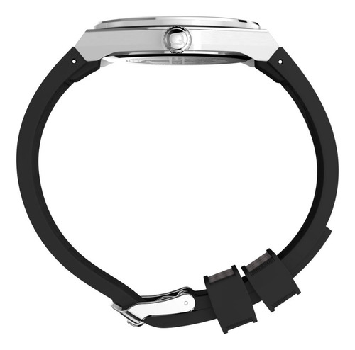 Relógio Q Timex Masculino Casual Continental Gmt Tw2y12200 Correia Preto Bisel Prateado Fundo Branco