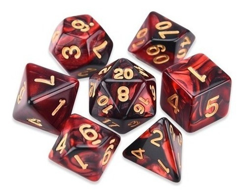 Dados Rpg Com Sete - Vermelho Com Preto C/ N° Dourado