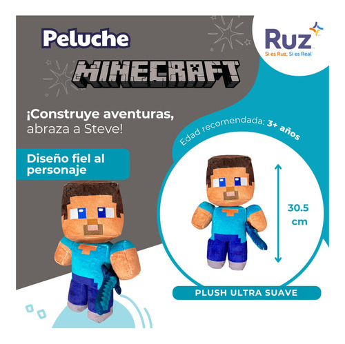 Peluche Articulado Ruz Minecraft (steve 30 Cm Azul)