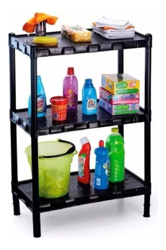 Estante Modular Plastica Preta 3 Prateleiras Kit 03 Peças