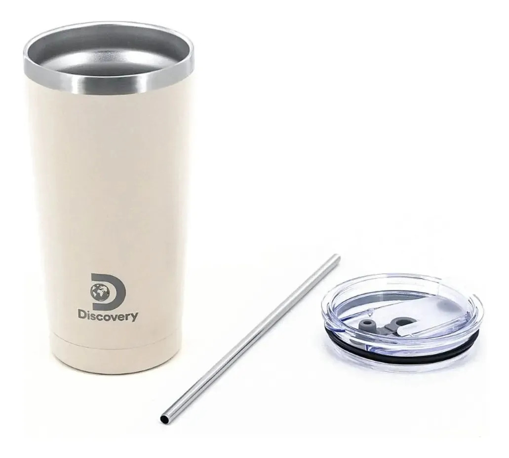 Vaso Discovery Acero Inoxidable 600ml Tapa Transparente Crema Liso