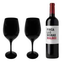 Comprar Set Vino Finca Las Moras + 2 Copas Vidrio Barone Negra 490ml