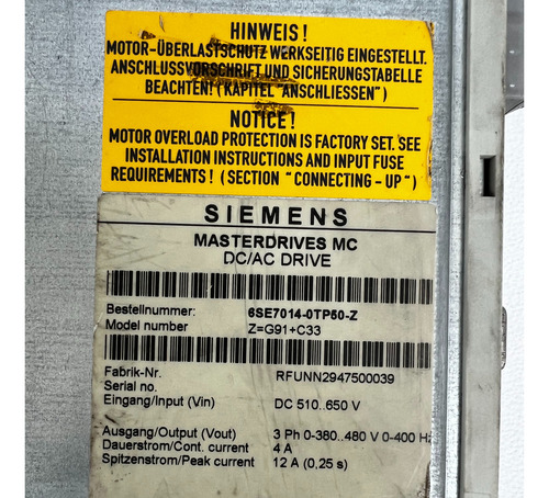 Servodrive Siemens 6se7014-0tp50-z (g91+c33) (Usado)