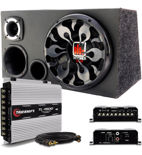 Imagem 1 de 6 de Caixa Trio Completa 1340w Sub 12 + Modulo Taramps Tl 1500