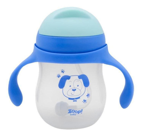 Copo De Treinamento Canudo C/ Alça 280 Ml Bebê Azul Cachorro