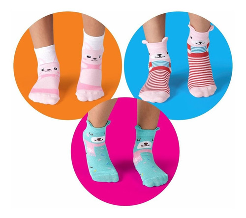 Imagem 1 de 5 de Kit Meias Meninas 3d Bichinhos Colorida Criança Conjunto