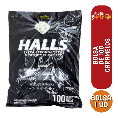 Bolsa Caramelos Halls Negro - Extra Fuerte 100unidades