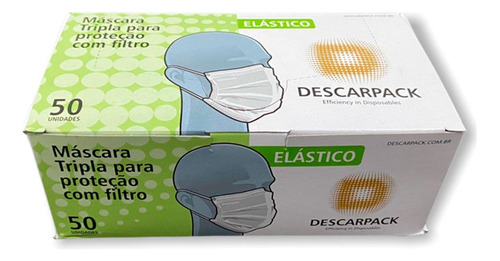 Descarpack Tripla TNT máscara descartável clip nasal kit C/ 50 Und cor Branco