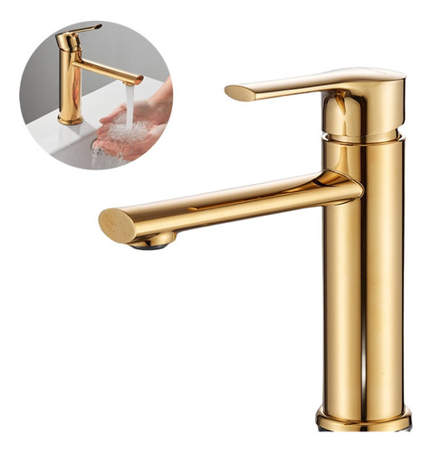 Torneira Pia Banheiro Misturador Monocomando Para Lavabo Acabamento Brilhante Cor Dourado