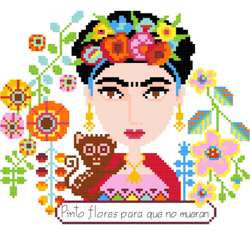 Kit De Bordado. Punto De Cruz. Frida Kahlo. Flores.