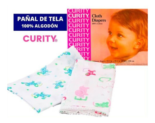 Pañales De Tela Curity 100% Algodon Media Docena Estampados