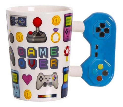 Taza Tazon Ceramica Joystick Nintendo Retro Azul Game Over