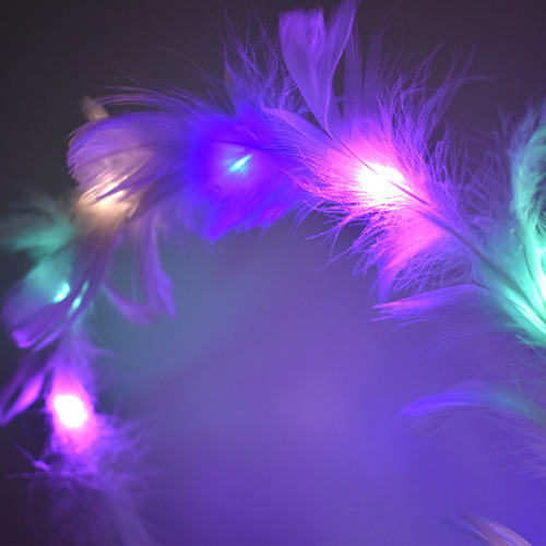 Vincha Tiara Corona Plumas Led X10 Hippie Cotillon Luminoso Luz Multicolor