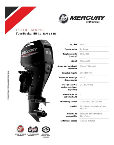 Imagen 2 de 4 de Motor Fuera De Borda Mercury 50 Hp Elpt Efi 4t Ent Inmediata