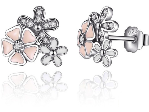 Aros De Plata 925 Con Circones - Bello Diseño De Flor Cerezo