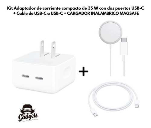Imagen 2 de 6 de Kit Adaptador De Corriente 35w 2 Puertos, Magsafe Lightning