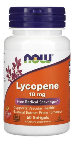 Lycopeno Natural E Importado - Now Foods - 10mg - 60 Caps 