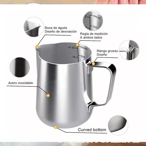Leche Café Latte Nave Taza Jarra Para Espumar Cocina 600ml