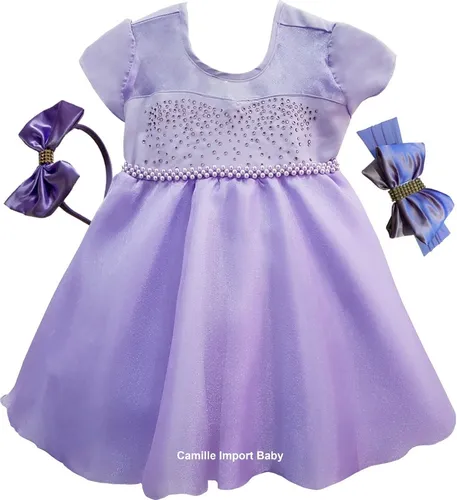 Vestido Infantil Lilás Princesa Sofia Realeza Luxo + Tiara