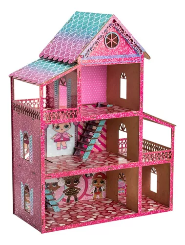 Casinha De Boneca Grande 60cm De Madeira + Kit Mini Moveis 36 pçs