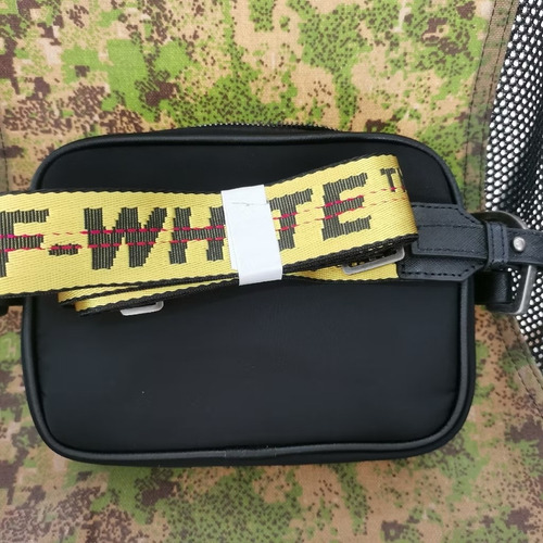 Crossbody Bandolera Off White Negro Lisa Níquel Amarillo