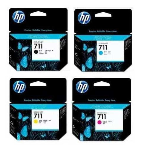 Kit 4 Cartuchos Originais Hp 711 Preto 80ml Color 29ml Cada 