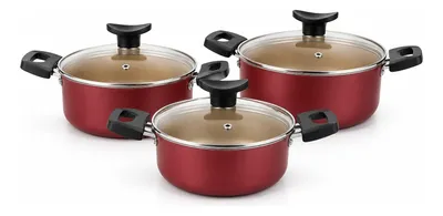 Kit 3 Panelas Caçarolas Antiaderente Teflon Tampa De Vidro