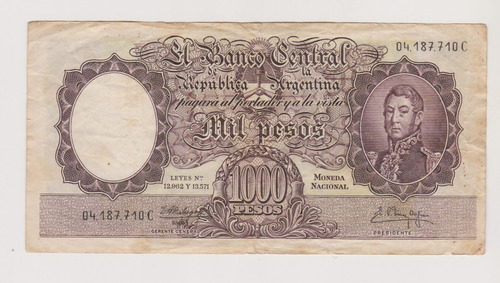 Billete Argentina 1000 $ Bottero 2153 Año 1961 Bueno +