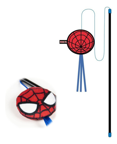 Juguete Varita Palito Con Cuerda Para Gato Marvel Spiderman Color Azul Y Rojo