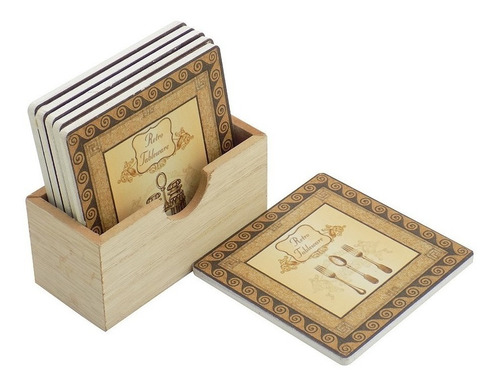 Set X6 Posavaso Caja Madera 10x10cm  Tableware 