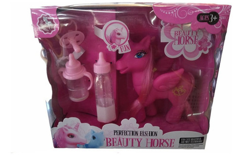 Juguete Unicornio Pony Rosa Grande Y Mamadera
