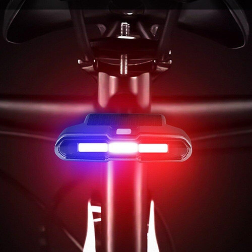 Lámpara Trasera Para Bicicleta 7 Colores Usb C/ Carga Solar Color Negro