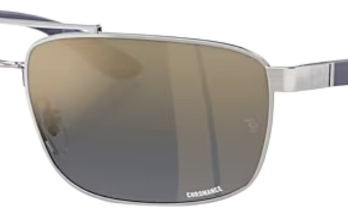 Óculos De Sol Ray-ban Prata Unissex 0rb3737ch Lente Azul E Dourado Desenho Liso