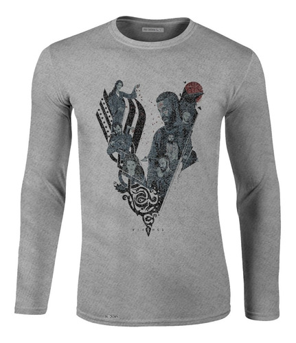 Camiseta Manga Larga Vikings Logo V Personajes Ragnar Ikl