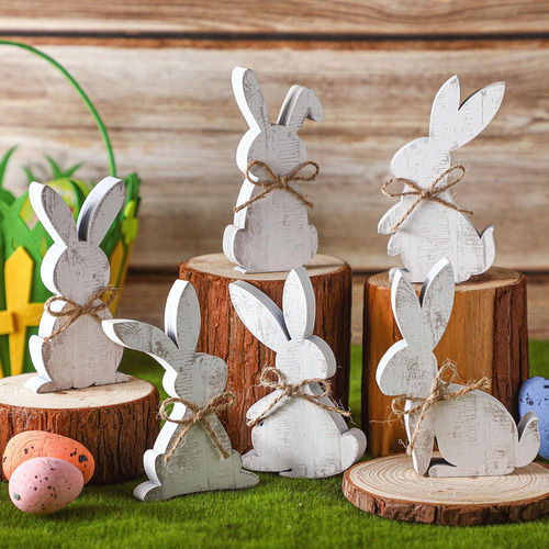 6 Letreros De Madera De Conejo De Pascua Para Mesa