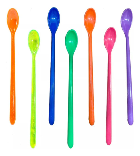 Set X 6 Cucharas Trago Largo Coctel Plastica Colores Surtido