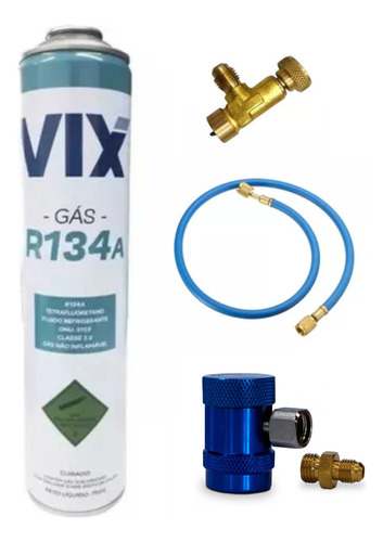 Refil Gás R134 Vix C/750gr + Válvula  + Mangueira + Engate