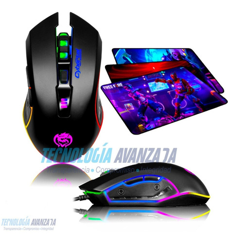 Mouse Gamer Cybertel Elektron Rgb 6 Botones + Pad Gamer Gran