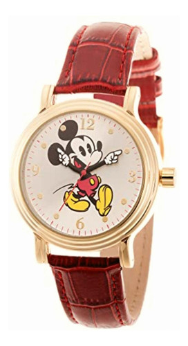 Disney Mickey Mouse Reloj Dorado Brillante, Para Hombre Con
