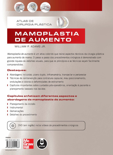 Mamoplastia de Aumento: Atlas de Cirurgia Plástica, de Adams Jr, William P.. Editorial AMGH EDITORA LTDA.,McGraw-Hill Companies, Inc., capa dura em português, 2013